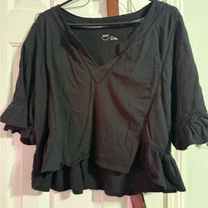 Aerie Black Ruffle Sleeve Blouse